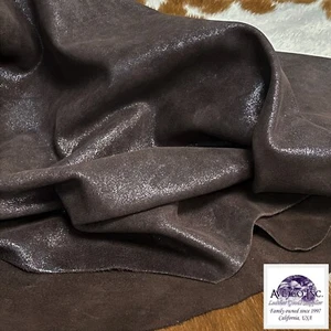 Brown Blue Jelly Sheen Cow Suede Leather – 3.5–4 oz Rough Cut by Sq Ft – Avetco - Picture 1 of 5