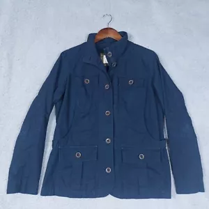 Eddie Bauer Jacket Women's Large Blue Button Front Long Elbow Patches Military - Picture 1 of 13
