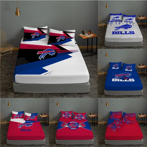 Buffalo Bills 3Pcs Fitted Sheet Pillowcases Soft Deep Pocket Bed Sheet Set Gift Cover