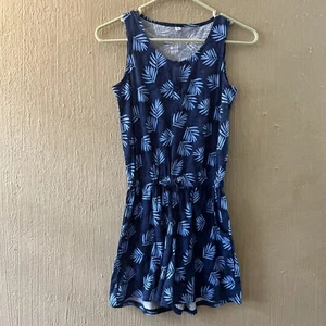 Uniqlo Girls Blue Tropical Fern Leaves One Piece Romper Large - Picture 1 of 9