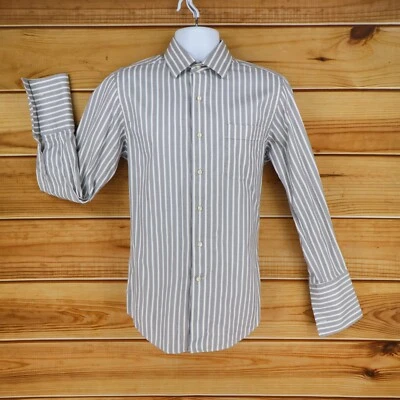 Camisa de Vestir Tommy Bahama Para Hombres 15.5 Gris Blanco Rayas Puños Franceses Cuello Punta Foto 1 de 4