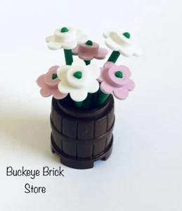 NUEVO Lego Minifigura FLORES ROSAS Y BLANCAS Contenedor/Amigos Marrón Barril Tallos Verdes - Imagen 1 de 3