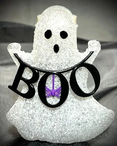 Neu Glitzer Boo Geist Halloween Nachtlicht Wandblume Bad & Körperarbeiten Plug-in - Bild 1 von 7