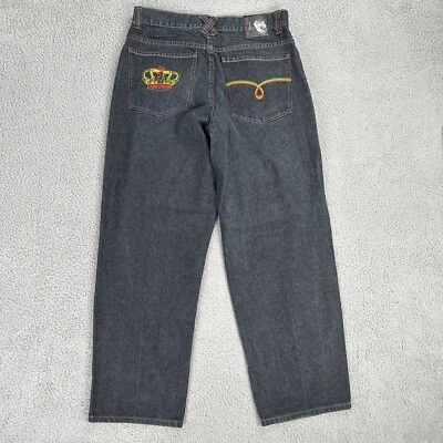 Pantalones de mezclilla holgados de pierna ancha Y2K Red Ape de colección para hombre 34x32 azul lavado oscuro logotipo bordado Foto 1 de 4