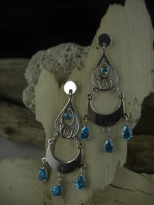 Ohrringe Ohrstecker orientalisches Design blaue Steine 925 Sterling Silber - Bild 1 von 3