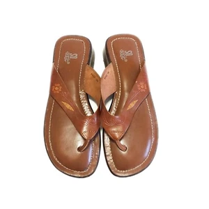 SO Damen-Sandalen aus echtem Leder brauner Tanga mit kleinem Absatz Größe 9M - Bild 1 von 4