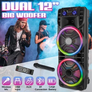 Dual 12" Bluetooth PA Speaker Karaoke Portable Heavy Bass Sound System With Mic - Picture 1 of 11