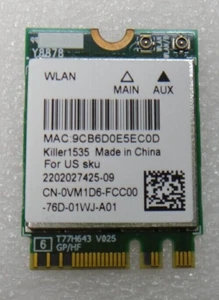 Genuine Dell XPS 13 9360 13.3"Wireless Bluetooth 4.1 WiFi Card VM1D6 Killer 1535 - Photo 1/1