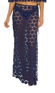 Trina Turk marineblau Bardot durchsichtig Blumenmuster Maxi Badebezug Rock neu mit Etikett Größe XL - Bild 1 von 10