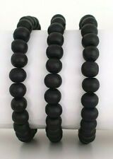 Mens / Womens 8mm Wooden Bead Elastic Stacker Bracelet -  Black - 3 Sizes - NEW