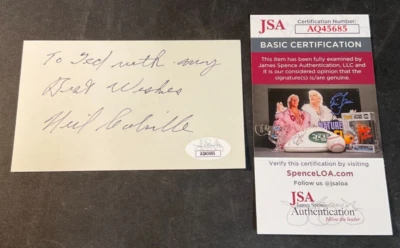 Neil Colville Signed 3x5 Card JSA CERT. HOF 1967 New York Rangers NHL (d.1987)! - Image 1 of 4