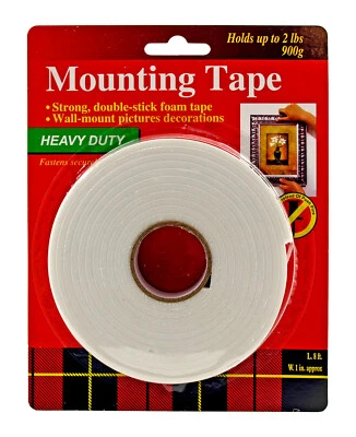 Cinta de Montaje Doble Cara Adhesivo Espuma Cintas Extraíbles Autoadhesivas 1" x 8' 1 Pc Foto 1 de 4