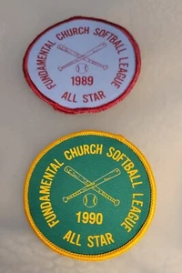 fundamental church softball league, all star, Patch 1990 und 1989 Lot Of 2 - Bild 1 von 3