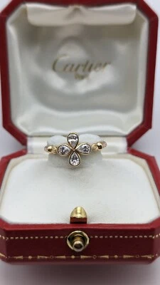 Cartier 18K TriColor Gold Diamond Flower Ring Size EU 54 - US Size 6.75 - W/Box - Image 1 of 4