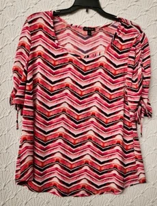 Blusa Mujer Sami & Jo Pequeña Roja Rosa Blanca Patrón Zig Zag Buen Estado  - Imagen 1 de 8