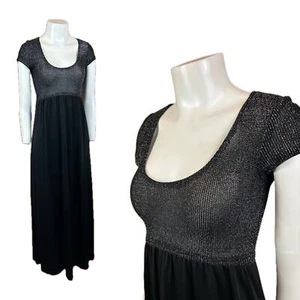 1970s Black Metallic Fitted Scoop neck Disco Maxi Dress / Juniors / Women’s XS * - Picture 1 of 4