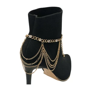 Women Gold Metal Boot Chain Link Bracelet Shoe Anklet Bling Wave Adjustable Size - Picture 1 of 24
