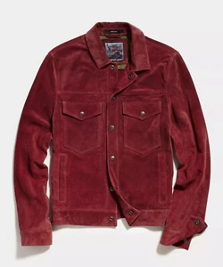 Leather Trucker Jacket Men Burgundy Pure Suede Custom Made Size S M L XL XXL-237 - Picture 1 of 10