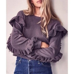 LoveShackFancy Melanie Ruffled Crop Sweatshirt Purple Size S - Picture 1 of 8