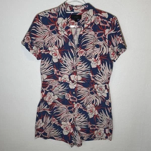 Mameluco J.Crew Rojo Blanco Azul Estampado Floral Hawaiano Mezcla de Lino Tropical Talla 8 - Imagen 1 de 6