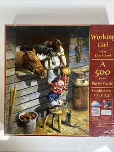 Working Girl Feeding Horses On Farm Don Crook 500 pc 18" X 24" 36048 Puzzle - Picture 1 of 6