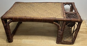 Vintage Rattan Burnt Bamboo Boho Lap Table Breakfast Bed Serving Tray - Picture 1 of 14