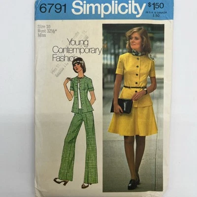 Simplicity 6791 Top Pants Skirt Vintage 1974 Size 10 Bust 32.5” Uncut - Image 1 of 3