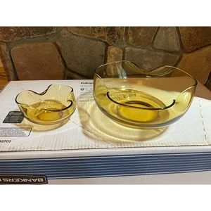 Set ciotole e ciotole vintage anni 70 ancoraggio pesante vetro ambrato oro. piedi - Foto 1 di 10