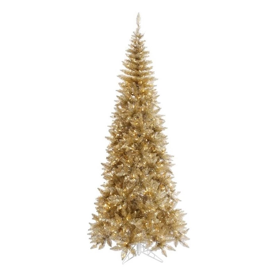Vickerman 66" Abeto Delgado LED Árbol de Navidad Artificial en Oropel Champagne Foto 1 de 1