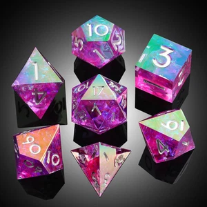 D&D Dice Set Sharp Edge - Colour Shift Pixie Purple (White) - Picture 1 of 6