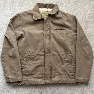 Chaqueta American Eagle Chore Para Hombre Grande Y2K Lona Sherpa Forrada Marrón Cremallera Completa Foto 1 de 4