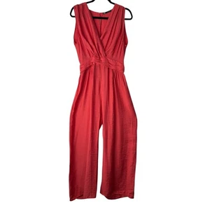 Zara Jumpsuit Damen Größe L Rot Weites Bein Ärmellos V-Ausschnitt Schlüsselloch Rücken - Bild 1 von 12