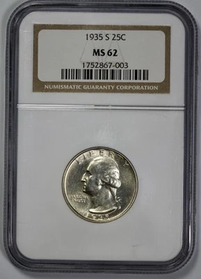 1935-S Washington 25c Silver Quarter NGC MS 62 - Image 1 of 4
