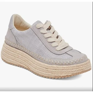 DOLCE VITA Dalany Vegan Leather and Raffia Espadrille Lace Up Sneaker In Gray 8 - Picture 1 of 7