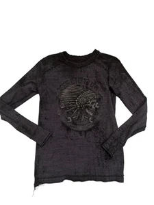 Affliction American Customs Oak Aged Reversible Thermal Med Indian Chief Scull - Bild 1 von 9