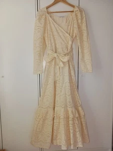 Ivy City Co. Eyelet Lace Ruffled Dress Ivory Maxi Cotton Boho Cottagecore Small - Picture 1 of 11