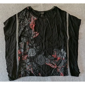 DESIGUAL Top Small Caftan Tunic Big Floral Art Braided Embroidery Flowy - Picture 1 of 8
