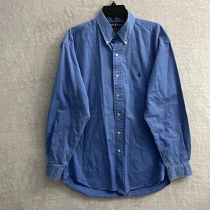 Ralph Lauren Mens Button Shirt Solid Blue Pony Medium Cotton Long Sleeve VTG - Picture 1 of 10