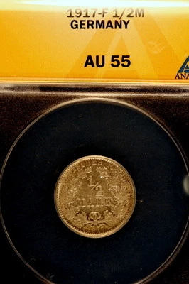 1917-F ANACS AU55 Germany 1/2 Mark!! E0927 - Image 1 of 2
