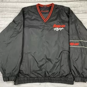 VTG Snap On Racing Windbreaker Mens XL Black Embroidered Logo Pullover V Neck - Picture 1 of 9