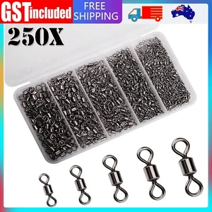 250PCS/Box Fishing Ball Bearing Swivels Solid Ring Hooks Connectors Tackle Tools - Picture 1 of 10