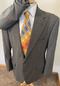 VTG Polo Ralph Lauren Gray Stripe Suit Jacket 44R Pants 36 x 31 Wool Made in USA