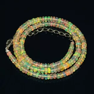 Collana in argento sterling 925 con perline di rondelle opale etiope fuoco, 3... - Foto 1 di 4