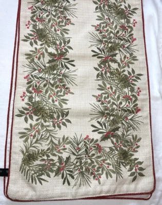 CYNTHIA ROWLEY TABLE RUNNER GREENERY RED BERRIES 16 X 72 100% POLYESTER NWT - Image 1 of 3