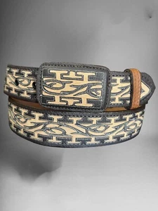 MEN’S WESTERN LEATHER BELT HAND TOOLED CINTO VAQUERO NAVAJEADO - Picture 1 of 3