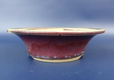 Japanese Bonsai pot MARUTO signed Wine red glazed Round SESSOKU φ5.2" *1227 - Image 1 of 4