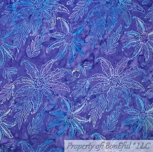 BonEful Fabric FQ Cotton Quilt Purple Blue Tonal Batik Flower Leaf Water Color L - Picture 1 of 13