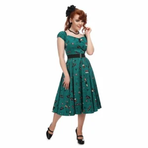 Collectif Mainline Dolores Vegas Vamp Doll Dress Teal UK Size 12 BNWT - Picture 1 of 4