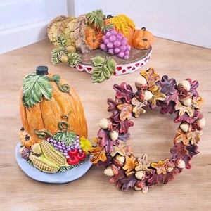 VTG Fall Harvest Fridge Magnets Thanksgiving Cornucopia Acorns Pumpkin Apple Lot - Picture 1 of 9
