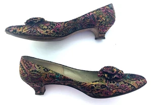 Saks Fifth Avenue Fenton Last 1970s Multicolor metallic brocade low heels 7AAAA - Picture 1 of 8